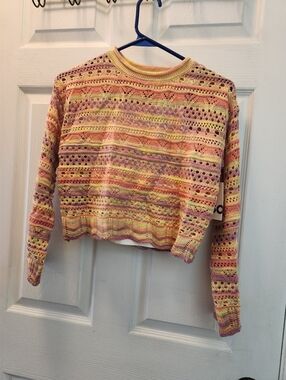 SO Brand Girls Pastel Open-Knit Crewneck Sweater with Cami